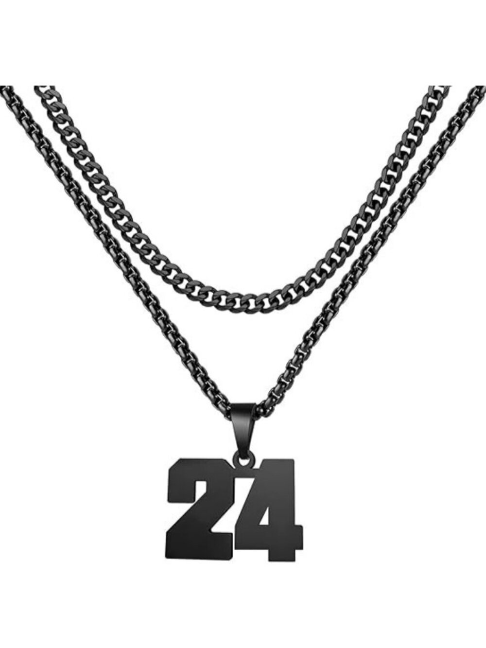 Number 24 Black Jersey Number Layered Cool Sports Necklaces